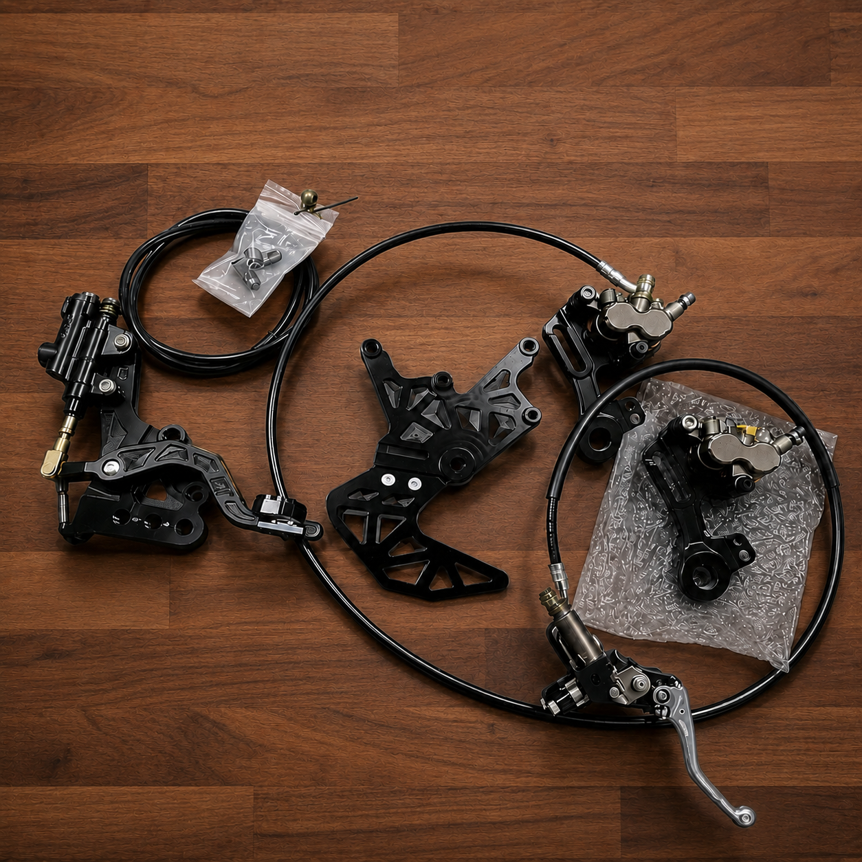 Ultra Bee Dual Brake Caliper Kit with Rear Foot Brake Setup